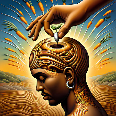 Conceptual illustration of a human head with a carrot seedling in itの素材