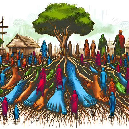 Hands of Jesus Christ and the tree in the cemetery. Vector illustration.の素材