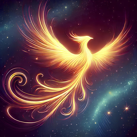 Illustration of an abstract background with a bird in the form of fireの素材