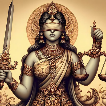 Lord Rama with sword and scales of justice. Vector illustration.の素材