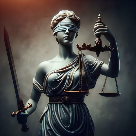 Statue of justice with scales and sword. Law and justice concept.の素材