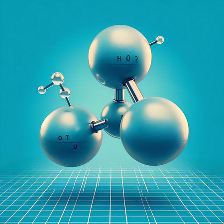 Molecular structure on a blue background. 3d illustration.の素材