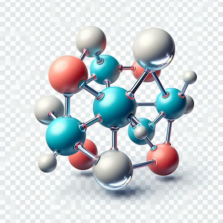 Molecule structure. 3d render, isolated on transparent backgroundの素材