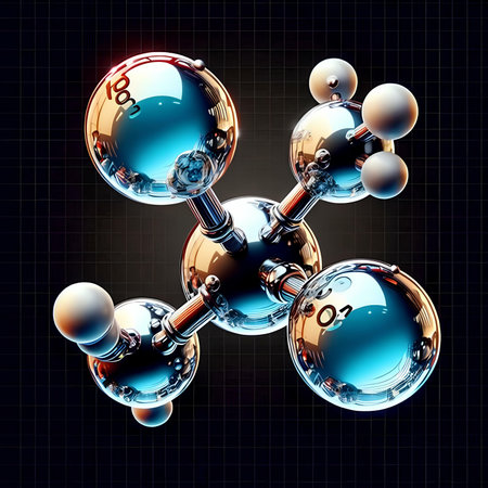 Molecular structure on black background, 3d illustration, digital artworkの素材