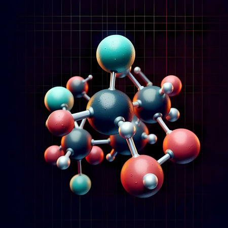 Molecule on black background. 3D illustration. 3D rendering.の素材