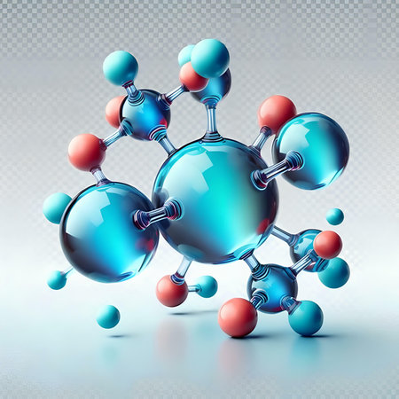 Molecular structure, 3d render, blue and red colorの素材