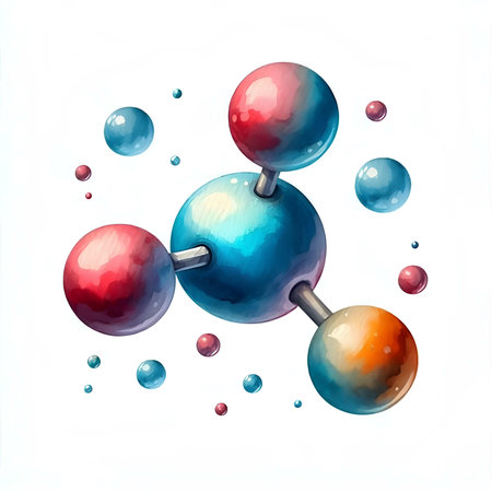 Molecular model of the atom. Vector watercolor illustration.の素材