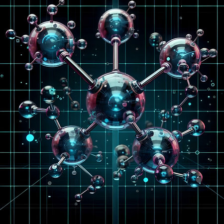 Molecule structure on a black background. 3d illustration.の素材