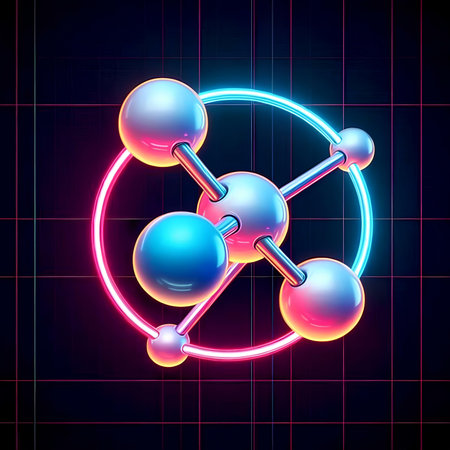 Molecule structure in neon light on dark background. Vector illustration.の素材