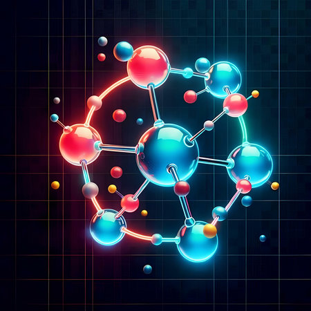 Molecular structure on a dark blue background. Vector illustration.の素材