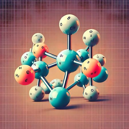 Molecular structure on color background. 3d render illustration.の素材