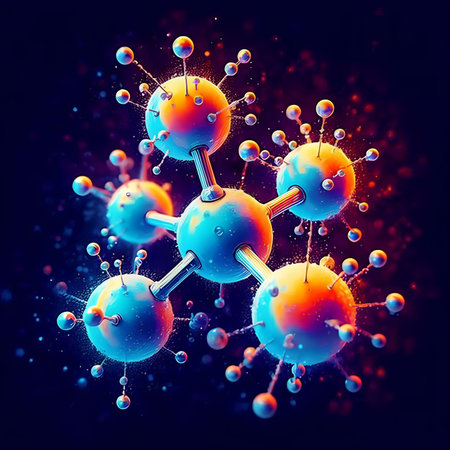 3d rendering of molecules in space. Science and medical background.の素材