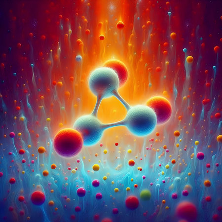 Molecule in abstract background, 3d render. Science and medical background.の素材