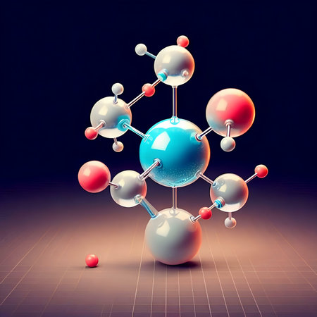 Molecular structure on dark background. 3d render illustration.の素材