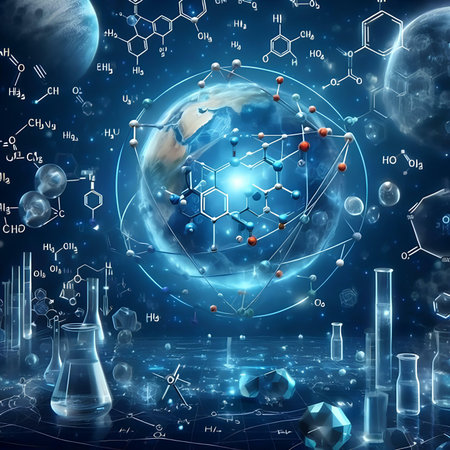 Science and technology background with molecules and atoms. 3D illustration.の素材