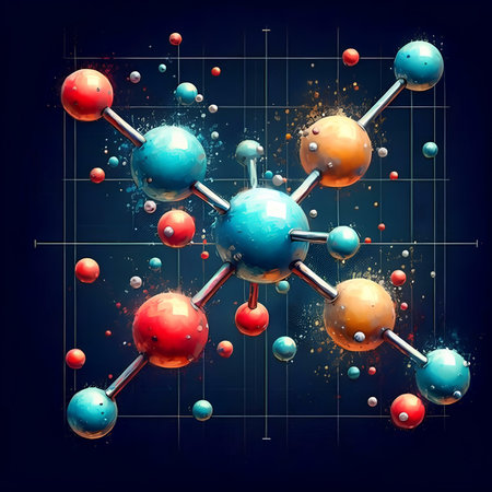 Molecular structure on a blue background. 3d illustration.の素材