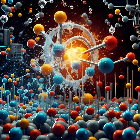 3d illustration of abstract background with molecules and atoms in space.の素材