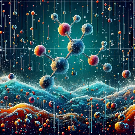 3d illustration of molecules in abstract space. Science and medical backgroundの素材