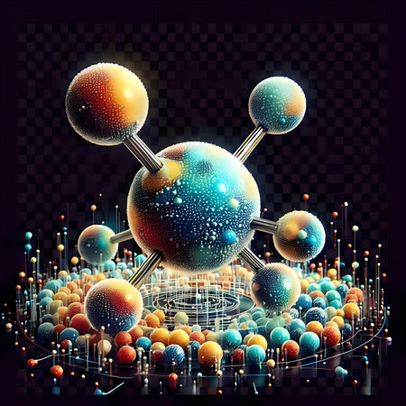 Abstract 3d illustration of molecules in space. Science and technology concept.の素材