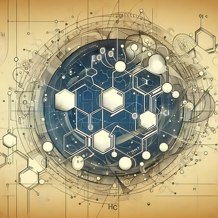 Abstract technological background with various technological elements. Structure of the molecules.の素材