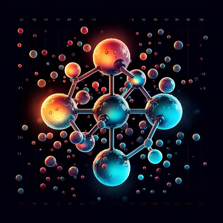 3d rendering of molecules in abstract space. Science and medical backgroundの素材