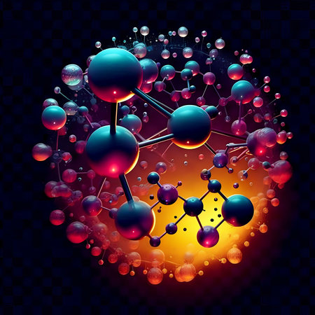 Molecule structure on a dark background. 3d vector illustration.の素材