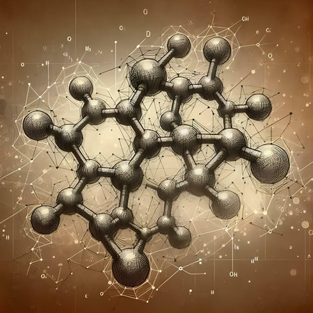 3d model of molecule on old paper background. Vector illustration.の素材