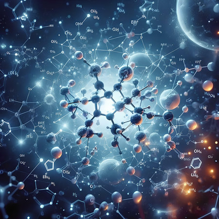 Molecular structure background. 3d rendering, 3d illustration.の素材