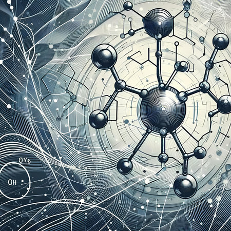 abstract technology background with molecules and dots. 3d illustration.の素材