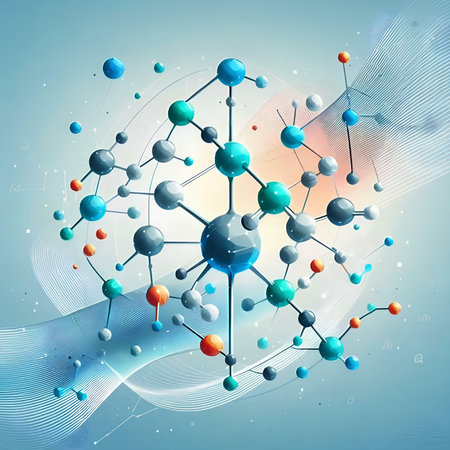 Molecular structure on color background. Science and technology concept. 3D illustrationの素材