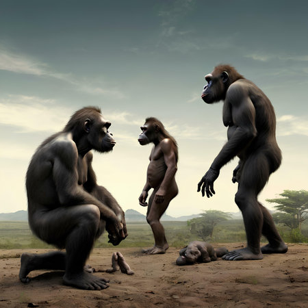 Gorilla family with baby in the savannah - 3D renderの素材