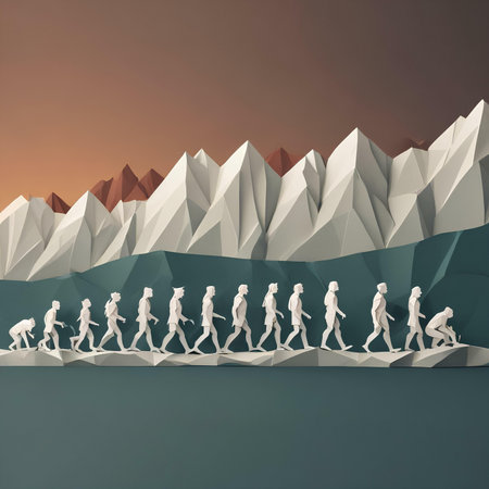Group of people walking in the desert. 3d render illustration.の素材