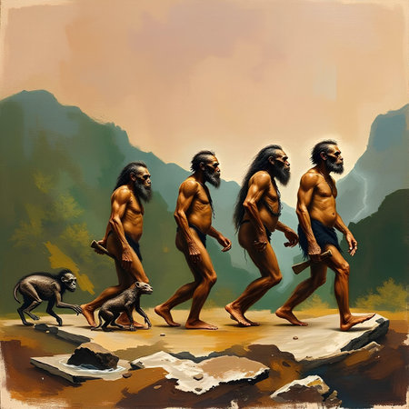 Primitive men in the cave. 3d rendering. Computer digital drawing.の素材