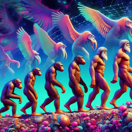 3D rendering of a group of people with wings in space.の素材