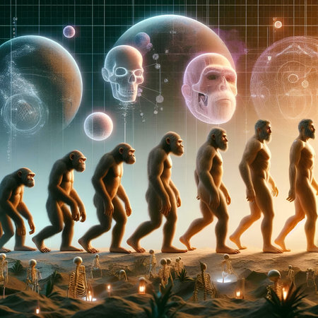 3D rendering of a group of people in front of the planetの素材