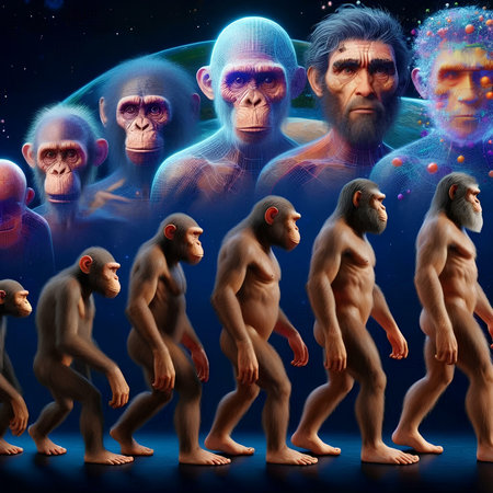 3d render of a group of monkeys in front of a planetの素材
