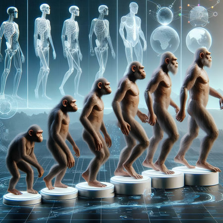 3D rendering of a group of monkeys on a white pedestalの素材