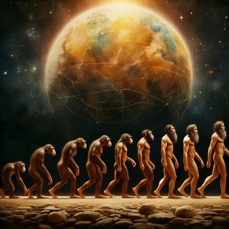 3D render of a group of people walking in front of a planetの素材