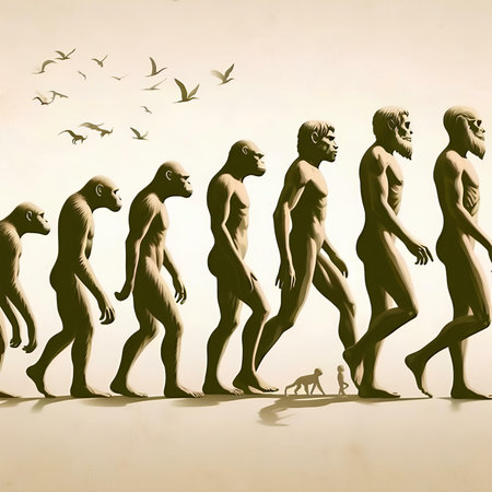 Human evolution concept, 3D illustration of human evolution from old to newの素材