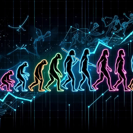 Neon abstract background with human silhouettes and symbols. 3d renderingの素材