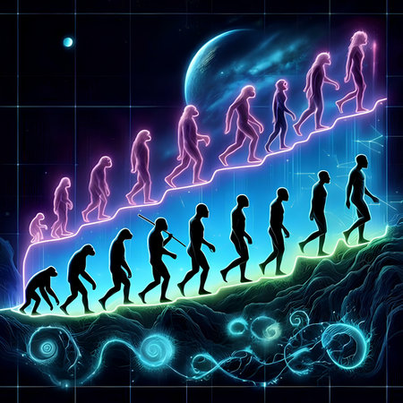 Conceptual image of people climbing the stairs to reach the moonの素材