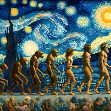 Digital painting of a group of monkeys in the dark forest at nightの素材