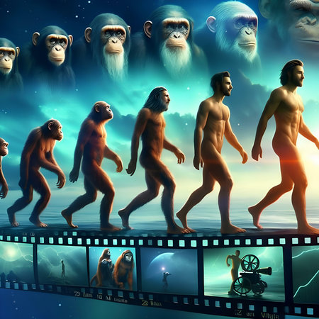 Monkeys in the universe. 3D render. Clip art.の素材