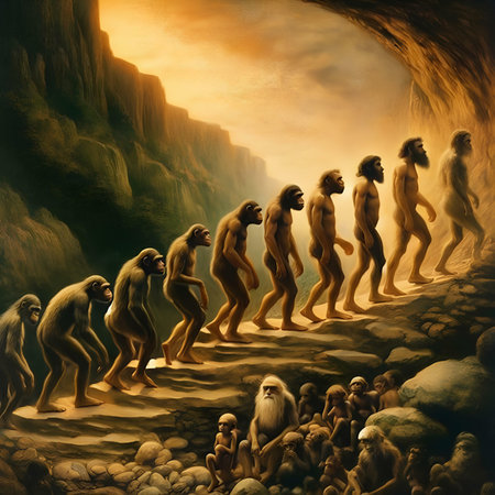 Fantasy scene with a group of monkeys in the cave. 3d illustrationの素材