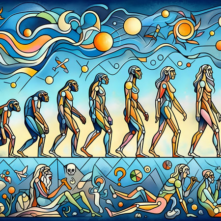 Seamless pattern with figures of ancient Greek gods on blue sky backgroundの素材