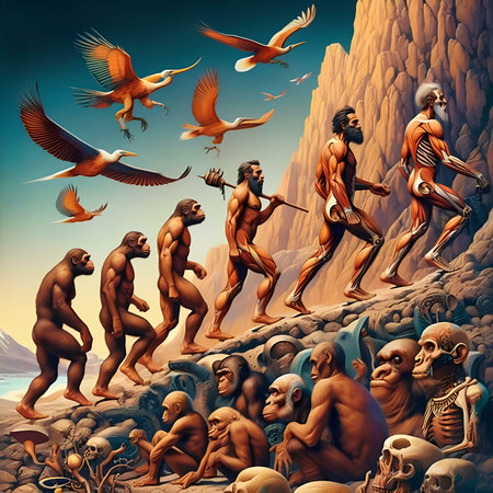 Primitive people in the cave. 3D illustration. Fantasy.の素材