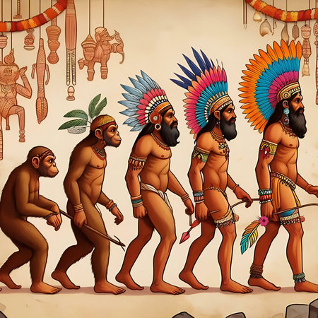 Native american indian men in traditional costume. Vector illustration.の素材