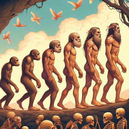 Stone ages people in the cave. 3D render. Vector illustration.の素材