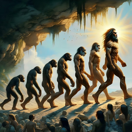 The evolution of humans in the desert. 3D rendering. Computer digital drawing.の素材