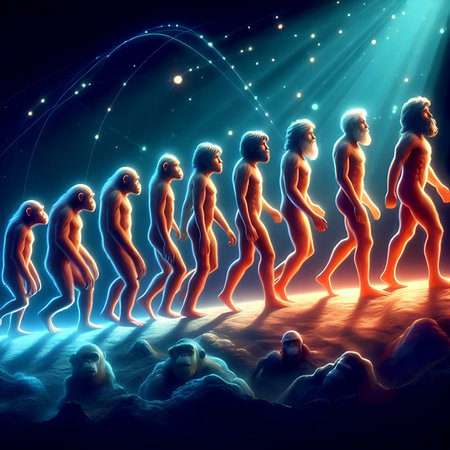 3D rendering of a group of people in front of a luminous backgroundの素材